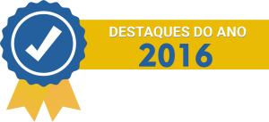 Símbolo de uma medalha com descrição "Destaques do ano 2016"