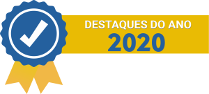 Símbolo de uma medalha com descrição "Destaques do ano 2020"
