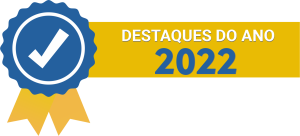 Símbolo de uma medalha com descrição "Destaques do ano 2022"